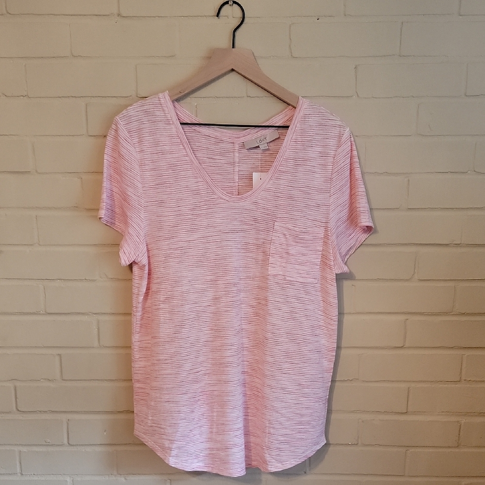 NWT LOFT Pink Short Sleeve Tee w Pocket Sz L